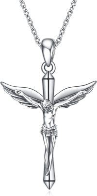 wholesale 925 Sterling Silver Angel and Jesus Pendant Chain Necklaces for Women Religious Gifts-Crucifix Cross