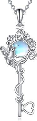 wholesale 925 Sterling Silver Moonstone Hummingbird Key Pendant Necklaces for Women s-0-0