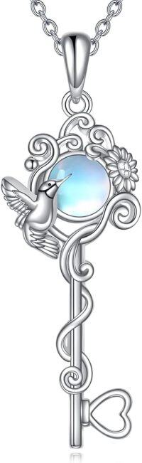 wholesale 925 Sterling Silver Moonstone Hummingbird Key Pendant Necklaces for Women s-Hummingbird