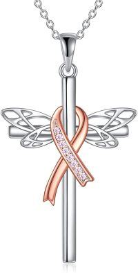 wholesale 925 Sterling Silver Cross & Pink Ribbon Butterfly Dragonfly Breast Cancer Awareness Pendant Necklace for Women Gifts-Dragonfly Pink Ribbon