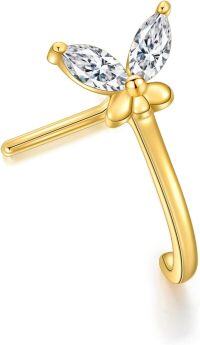 wholesale 14K Gold Stone Daisy Butterfly Nose Ring Stud 20G Women s Jewelry Gift-Butterfly