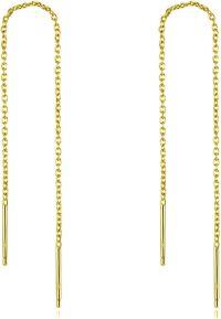 wholesale Gold 925 Sterling Silver Threader Chain Dangle Earrings with Long Bar Pendant for Women 925 Gold Plated Minimalist  Idea-Yellow 4.0 Inches