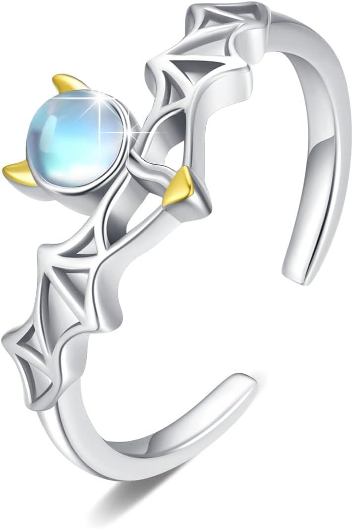 wholesale Sterling Silver Moonstone Adjustable Rings Star Infinity Feather Wings Leaf Bands-Angel Devil Wings Open Rings