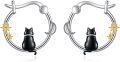 wholesale 925 Sterling Silver Cat Moon Star Studs Hoops  for Women Girls-0-0