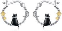 wholesale 925 Sterling Silver Cat Moon Star Studs Hoops  for Women Girls-black cat hoops