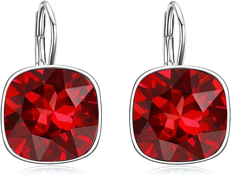 Sterling Silver Austrian Crystal Hypoallergenic Leverback Earrings Women s Gift-Burgundy