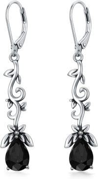 wholesale 925 Sterling Silver Simulated Birthstone Crystal Vintage Oxidized Branches Dangle Earrings-Jet Black