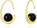 wholesale Gold-Plated 925 Sterling Silver Black Onyx Crescent Moon Hoop Earrings - Vintage Filigree  for Women-0-0