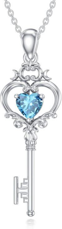 wholesale Metal Stone Birthstone Key Pendant Necklace Gift for Women-December(Blue Topaz)