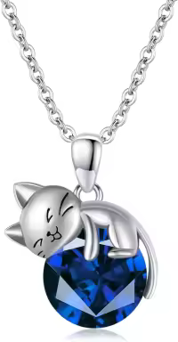 wholesale  Sterling Silver Birthstone Cat Pendant Necklace Gift for Women ( chars)-September