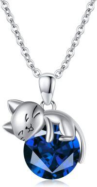 wholesale 925 Sterling Silver Cat Mom Baby Sleeping With Yellow Crystal Pendant Necklace-September
