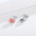 wholesale 925 Sterling Silver Pink Enamel Lotus Stud Earrings Hypoallergenic Minimalist Jewelry for Women Girls-0-1