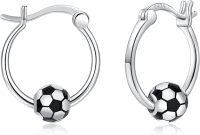 wholesale 925 Sterling Silver Soccer Ball Hoop Earrings for Women and Girls-Football