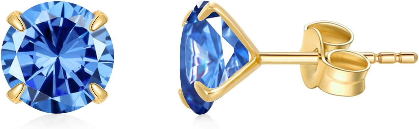 14K Yellow Gold Simulated Diamond Stud Earrings-12-December-Swiss Blue Topaz