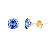 wholesale 14K Yellow Gold Simulated Diamond Stud Earrings-12-December-Swiss Blue Topaz