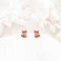 wholesale 925 Sterling Silver Orange Fox Stud Earrings - Adorable Cartoon Style Animal Jewelry for Girls and Women-0-2