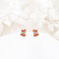 wholesale 925 Sterling Silver Orange Fox Stud Earrings - Adorable Cartoon Style Animal Jewelry for Girls and Women-0-2