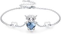wholesale 925 Sterling Silver Blue Crystal Cow Charm Bracelet for Women and Girls-Highland Cow