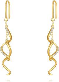 wholesale 14K Gold Snake Shape Threader Dangle Earrings with Cubic Zirconia Stones 18 Long Chain - Elegant  for Her-Curve Twist