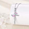 wholesale 925 Sterling Silver Pink Carnation Birth Flower Cross Pendant Necklace for Women-0-2