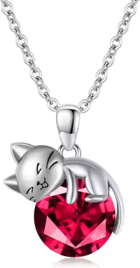 wholesale  Sterling Silver Birthstone Cat Pendant Necklace Gift for Women ( chars)-July