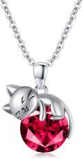 wholesale 925 Sterling Silver Cat Mom Baby Sleeping With Yellow Crystal Pendant Necklace-0-57
