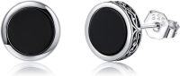 wholesale 925 Sterling Silver Onyx Round Stud Earrings with Tree Design for Men-Tree of Life