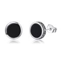 wholesale 925 Sterling Silver Onyx Round Stud Earrings with Tree Design for Men-0-0