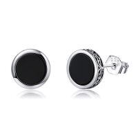 wholesale 925 Sterling Silver Onyx Round Stud Earrings with Tree Design for Men-Tree of Life