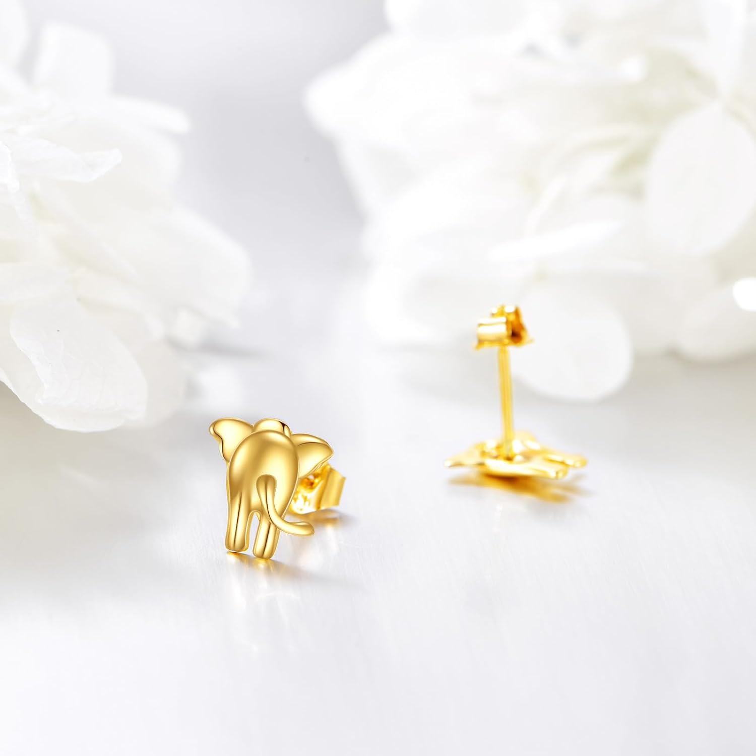 wholesale 14K Gold Elephant Stud Earrings 14K Gold Minimalist Animal for Her-0-2