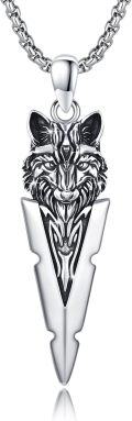 wholesale 925 Sterling Silver Wolf Head Arrowhead Pendant Necklace with Chain for Men Women  45cm Length-0-0