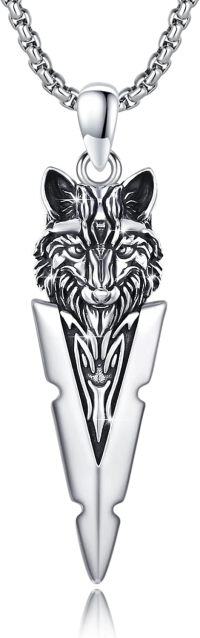 wholesale 925 Sterling Silver Wolf Head Arrowhead Pendant Necklace with Chain for Men Women  45cm Length-A-Silver Wolf