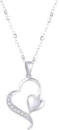 wholesale 14K Gold Double Heart with Cubic Zirconia Pendants Necklaces for Women s-0-0