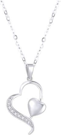 wholesale 14K Gold Double Heart with Cubic Zirconia Pendants Necklaces for Women s-White Gold