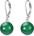 wholesale 925 Sterling Silver Yellow Jade Round Ball Leverback Dangle Drop Earrings for Women-0-3