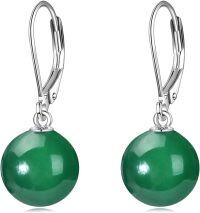 wholesale 925 Sterling Silver Yellow Jade Round Ball Leverback Dangle Drop Earrings for Women-Green Agate