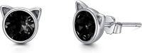 wholesale 925 Sterling Silver Birthstones Cat Earrings for Women Hypoallergenic Studs-Black