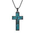 wholesale 925 Sterling Silver Faith Cross Pendant Necklace Blue Sandstone White Gold Plated-0-10