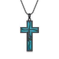 wholesale 925 Sterling Silver Cross Pendant With Turquoise Inlay-A4-Natural Turquoise-Black Gold Color