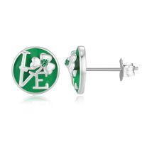 wholesale 925 Sterling Silver Hypoallergenic Shamrock Love Stud Earrings for Women and Girls - 3/8 Diameter-Love