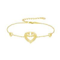 wholesale Gold 925 Sterling Silver Heart-Shaped Horses Adjustable Bracelet for Women-Wolf Bracelet - Gold