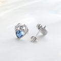 wholesale 925 Sterling Silver Blue Heart Unicorn Stud Earrings-0-1