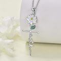 wholesale 925 Sterling Silver Cross with Flower and Leaf Pendant Necklaces for Women - 3D Design -0-3
