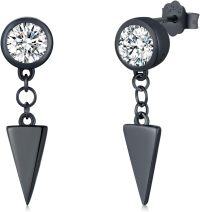 wholesale S925 Sterling Silver Black Triangle Spikes CZ Studs Dangle Earrings for Women and Men - Hypoallergenic  Set-C