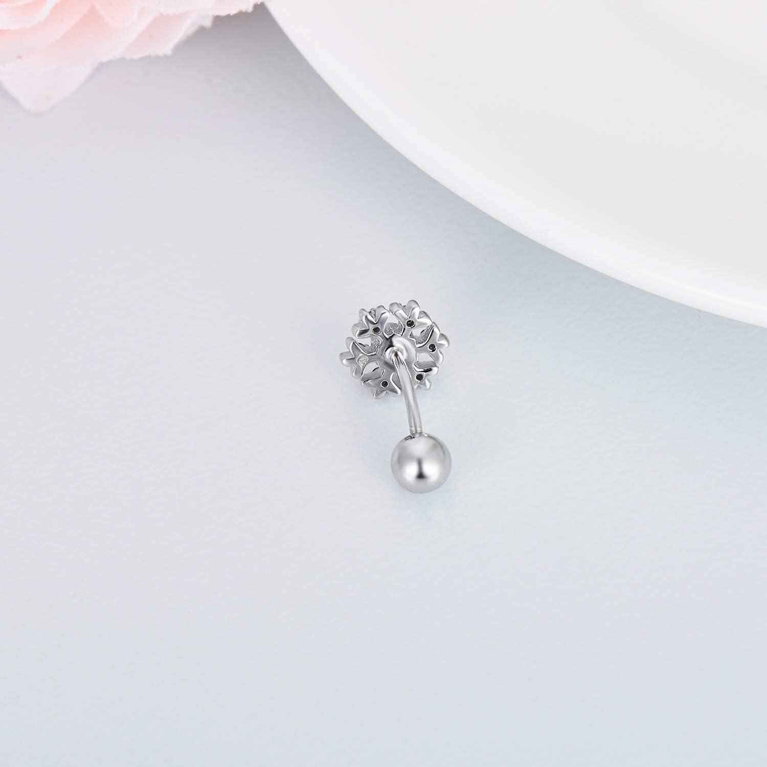 925 Sterling Silver Snowflake Blue Crystal Yellow CZ Dangle Belly Button Rings for Women-0-3
