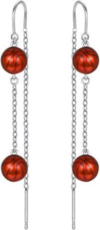 wholesale 925 Sterling Silver Basketball Sports Dangle Earrings for Women Gifts-Basketball