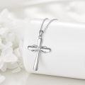 wholesale 925 Sterling Silver Celtic Knot Heart-Shaped Cubic Zirconia Accent Cross Pendant Necklace for Women-0-4