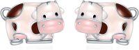 wholesale 925 Sterling Silver Green Enamel Frog Stud Earrings Animal s for Women Girls-Cow Stud Earrings