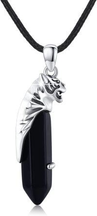wholesale 925 Sterling Silver Black Crystal Mens Tiger Head Pendant Necklace-C-Tiger