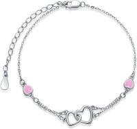 wholesale Sterling Silver Cubic Zirconia Double Heart Chain Jewelry for Women-20-Rose Quartz-White Gold-Bracelet 7''-9''